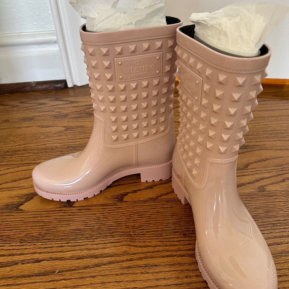 Valentino Pink Rockstud Rain Boots